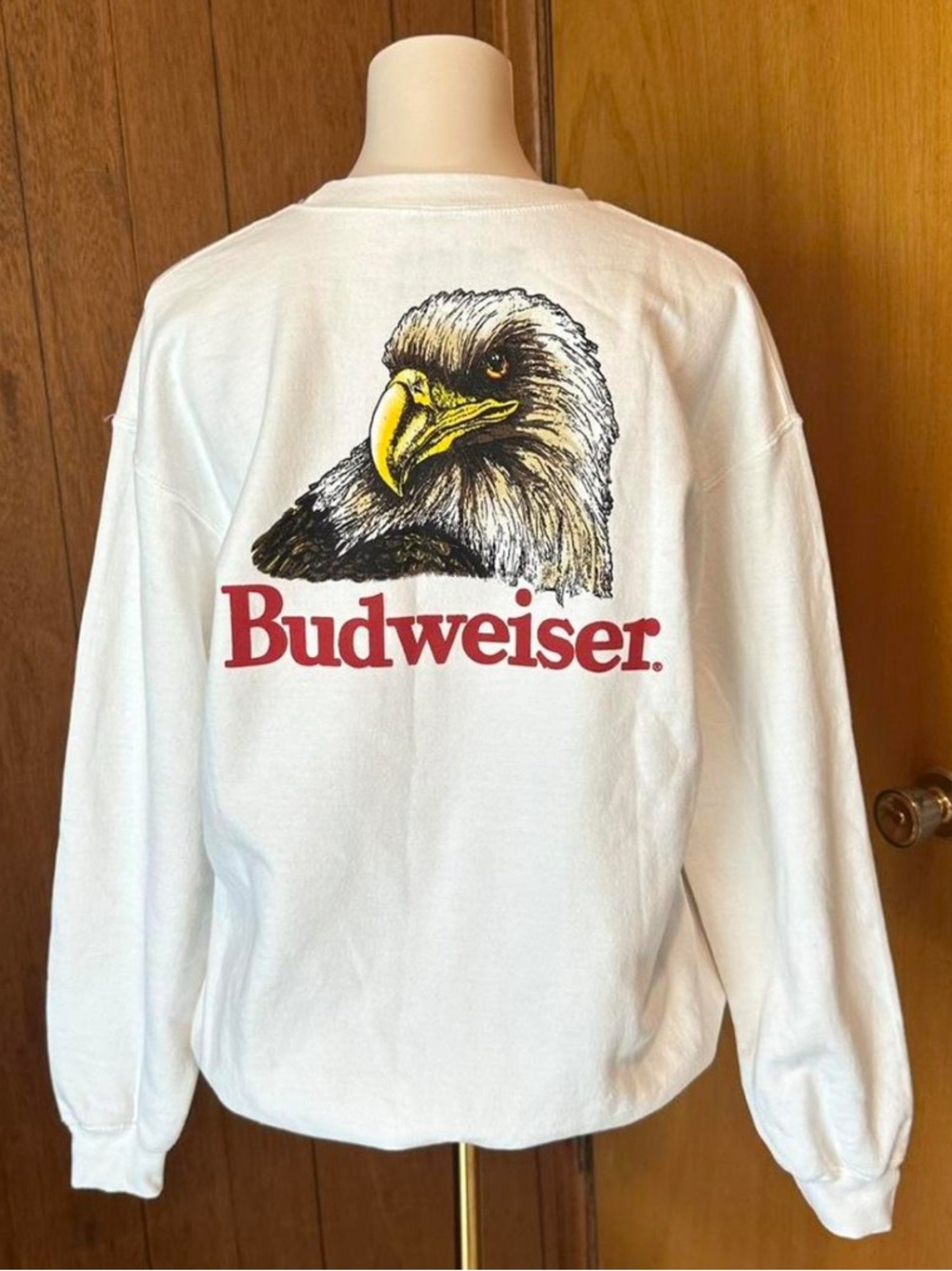 Budweiser White Sweatshirt with Red Logo and Yellow-Accented Eagle